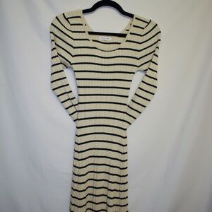 Blu Pepper Black and Cream Striped Long Sleeve Dress